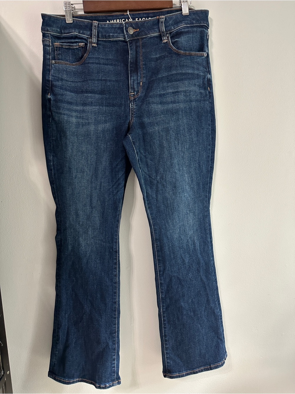 American Eagle High Rise Skinny Kick Jeans Womens 14 Short Bootcut Dark Wash